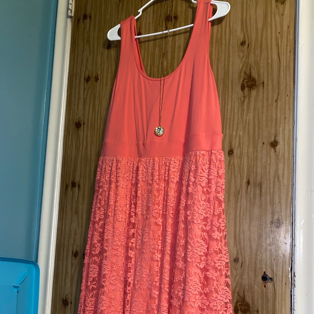 Round collar sleeveless elastic coral dress